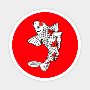 Jumping Koi Carp Fish with Red White Scales and Green Eyes Magnet